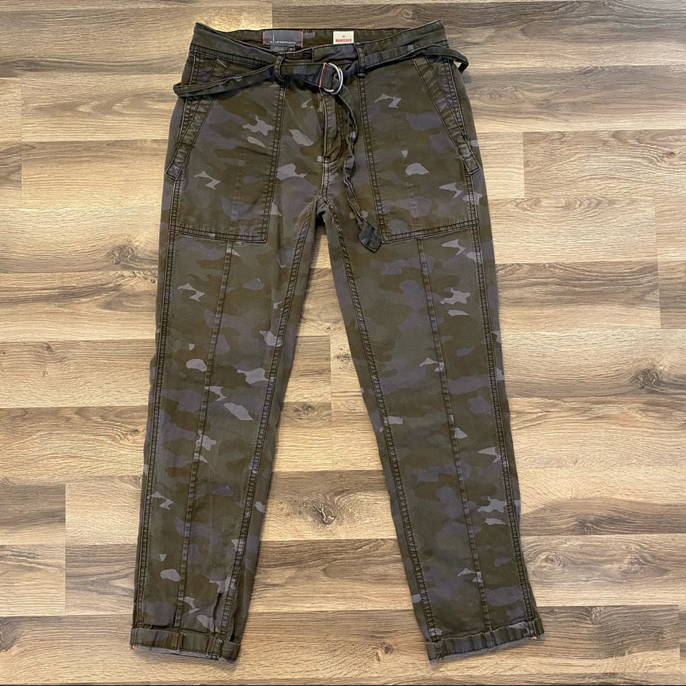 Anthropologie Wanderer Green Camo Belted Utility Pants